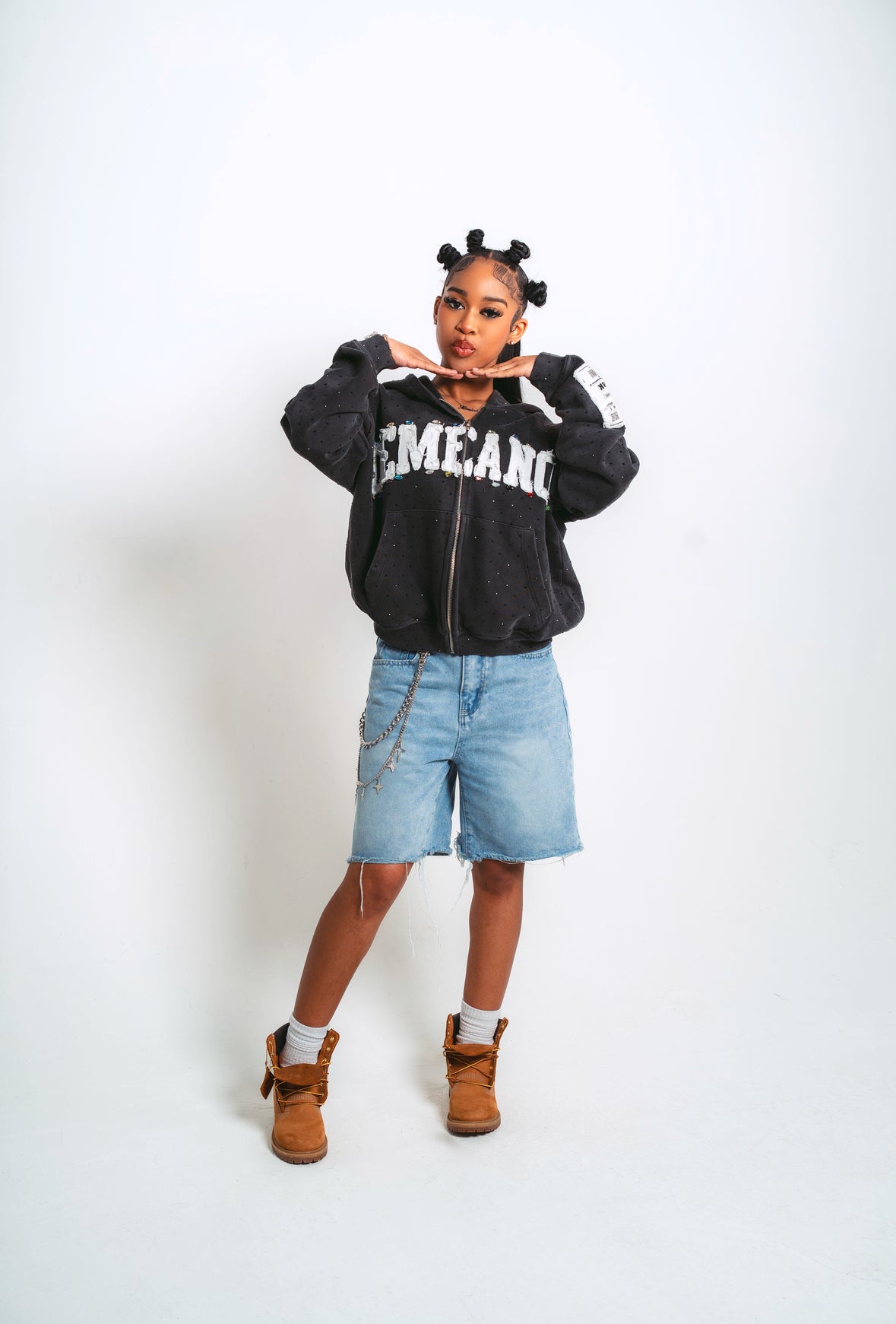 FAUX DIAMOND ZIP UP